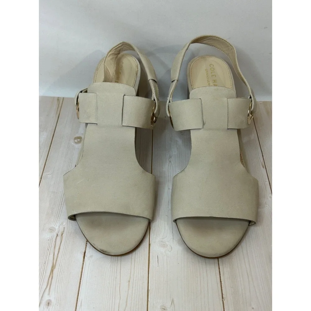 Cole Haan Sandal Heels Bone Leather Open Toe Slingback Grand Series Womens US 8M